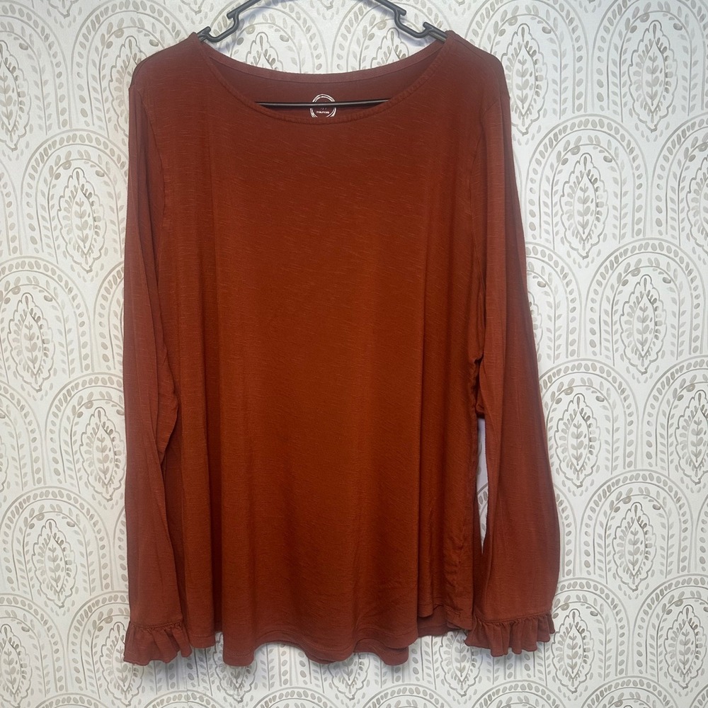 24/7 Comfort Knit Long Sleeve‎ Top Rust Orange Ruffle Cuff Size 2